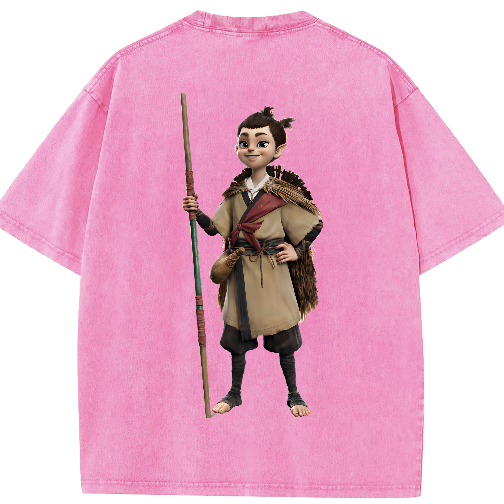 （画像用） Ne Zha 2 ナタ 魔童の大暴れ 綿100% ヴィンテージ風 半袖Tシャツ（背面プリント）